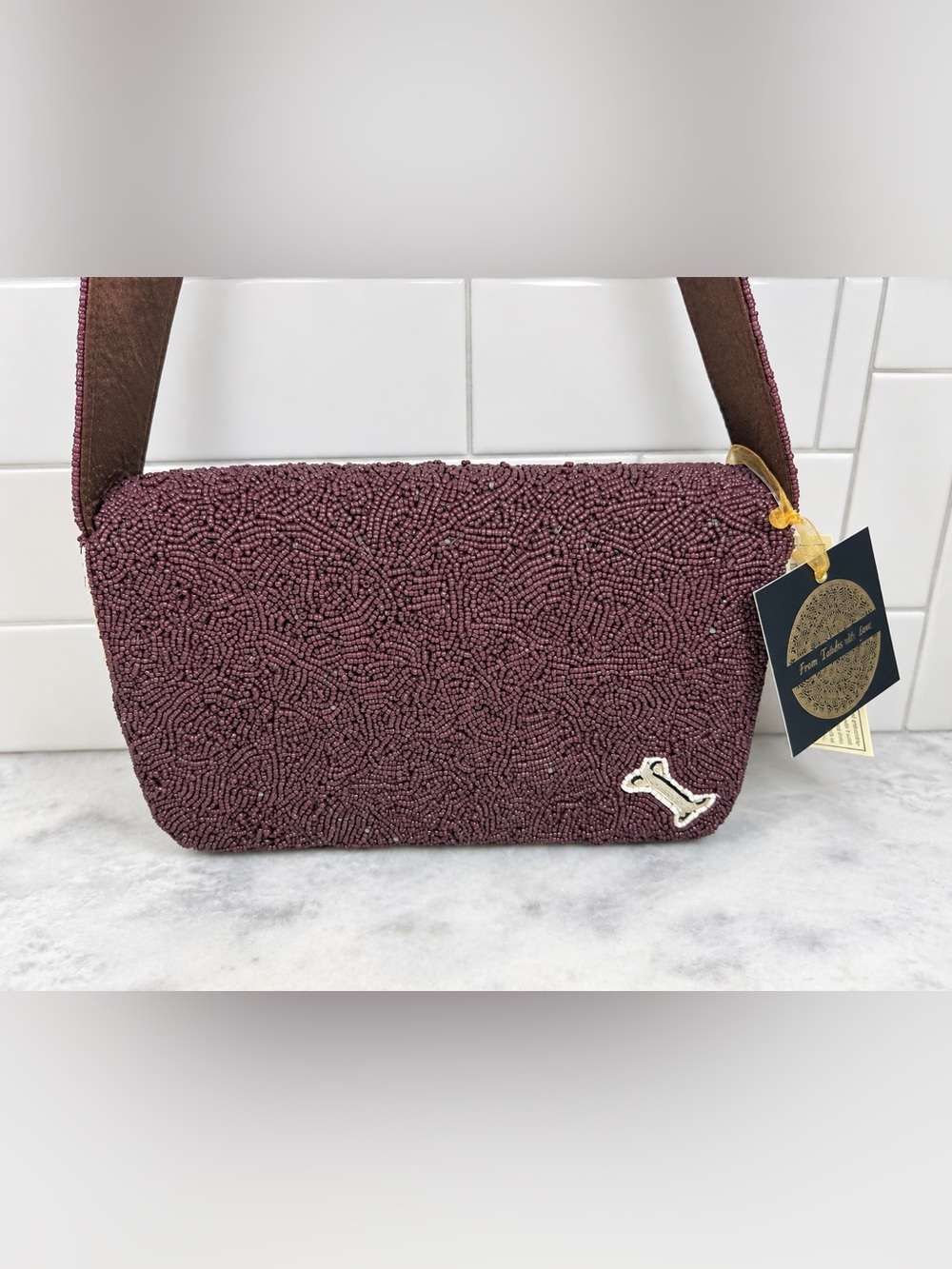 Viral New Release Made In India Brown Beaded Dog Bag W/Bones Purse Handbag NWT - Picture 3 of 7